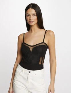 Body Bretelles Fines à Plumetis Noir Femme