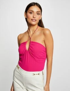 Bustier Avec Détail Chaîne Rose Fonce Femme