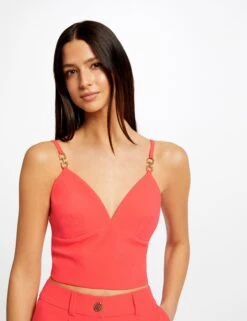 Bustier Crop Top Ornement Aux Bretelles Orange Femme