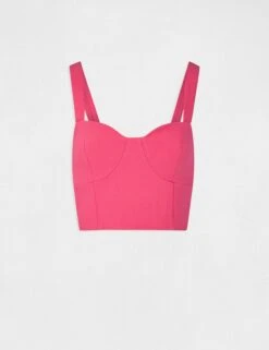 Bustier Crop Top Zippé Rose Moyen Femme -EllePort Soldes bustier crop top zippe rose moyen femme vue3 32536300931640514