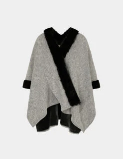 Cape Avec Détails Imitation Fourrure Ecru Femme