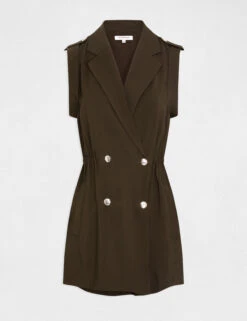 Combinaison Cintrée Double Boutonnage Vert Fonce Femme -EllePort Soldes combinaison cintree double boutonnage vert fonce femme vue3 32536300950730601