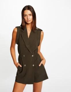 Combinaison Cintrée Double Boutonnage Vert Fonce Femme -EllePort Soldes combinaison cintree double boutonnage vert fonce femme vue5 32536300950730601