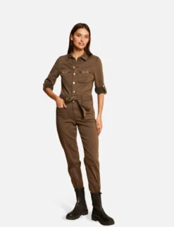 Combinaison Droite Ceinturée Vert Kaki Femme