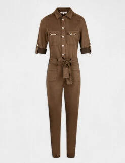 Combinaison Droite Ceinturée Vert Kaki Femme -EllePort Soldes combinaison droite ceinturee vert kaki femme vue3 32536300931360715