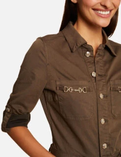 Combinaison Droite Ceinturée Vert Kaki Femme -EllePort Soldes combinaison droite ceinturee vert kaki femme vue4 32536300931360715