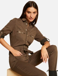 Combinaison Droite Ceinturée Vert Kaki Femme -EllePort Soldes combinaison droite ceinturee vert kaki femme vue5 32536300931360715