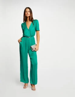 Combinaison Droite Fluide Satin Vert Moyen Femme -EllePort Soldes combinaison droite fluide satin vert moyen femme vue5 32536300930020608