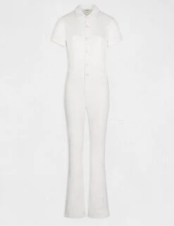 Combinaison Flare Boutonnée Ecru Femme -EllePort Soldes combinaison flare boutonnee ecru femme vue3 32536300897200201