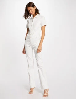 Combinaison Flare Boutonnée Ecru Femme -EllePort Soldes combinaison flare boutonnee ecru femme vue5 32536300897200201