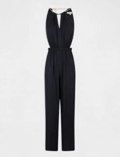 Combinaison Jambes Larges Fluides Marine Femme -EllePort Soldes combinaison jambes larges fluides marine femme vue3 32536300942410301