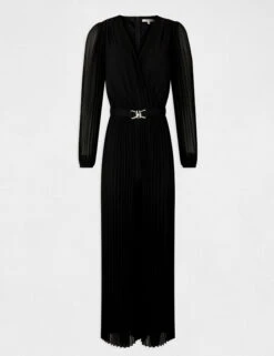 Combinaison Jambes Larges Plissée Noir Femme -EllePort Soldes combinaison jambes larges plissee noir femme vue3 32536300942420100