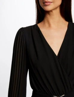 Combinaison Jambes Larges Plissée Noir Femme -EllePort Soldes combinaison jambes larges plissee noir femme vue4 32536300942420100