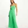 Combinaison Large Plissée Avec Dos Nu Vert Femme
