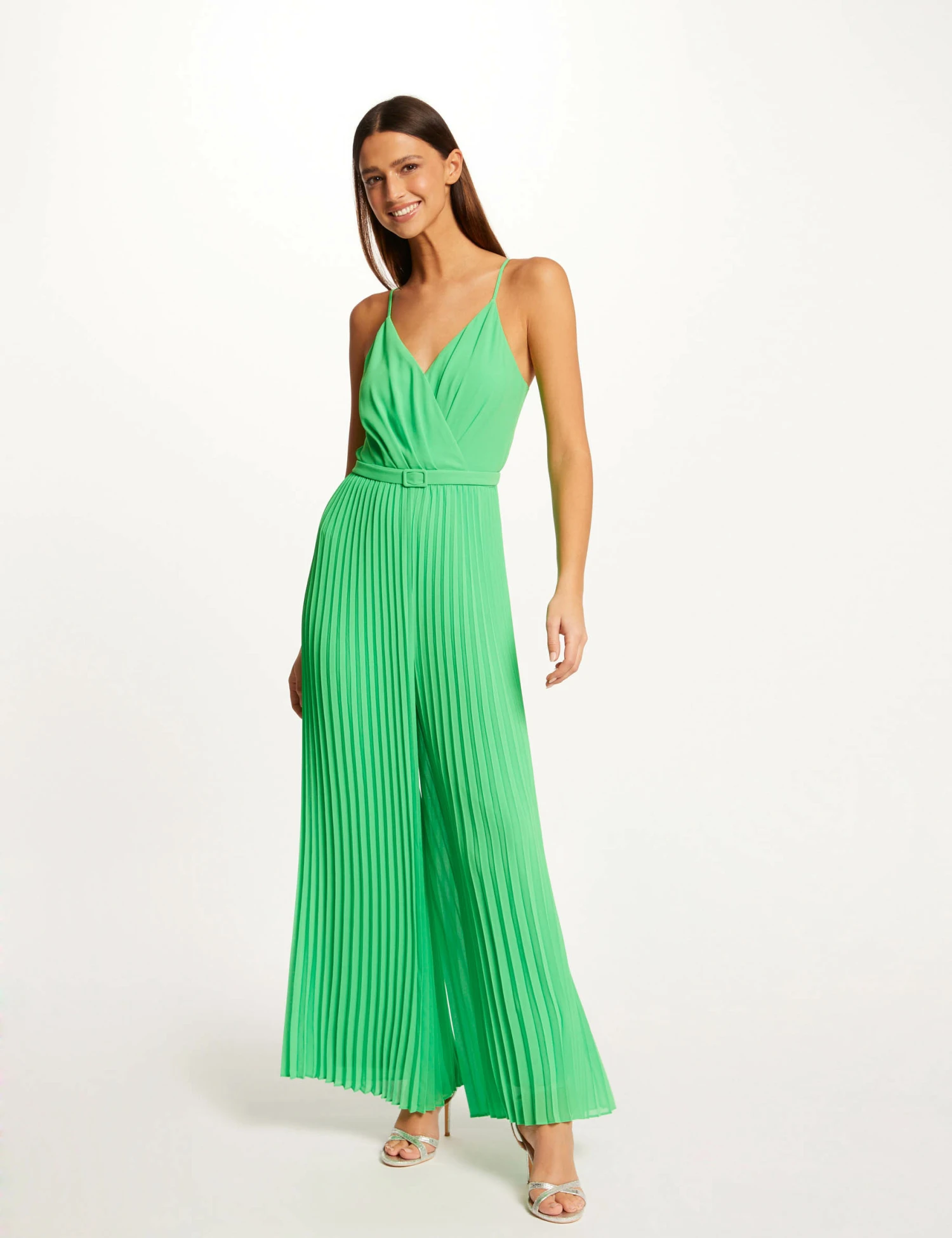 Combinaison Large Plissée Avec Dos Nu Vert Femme 1 Combinaison Large Plissée Avec Dos Nu Vert Femme