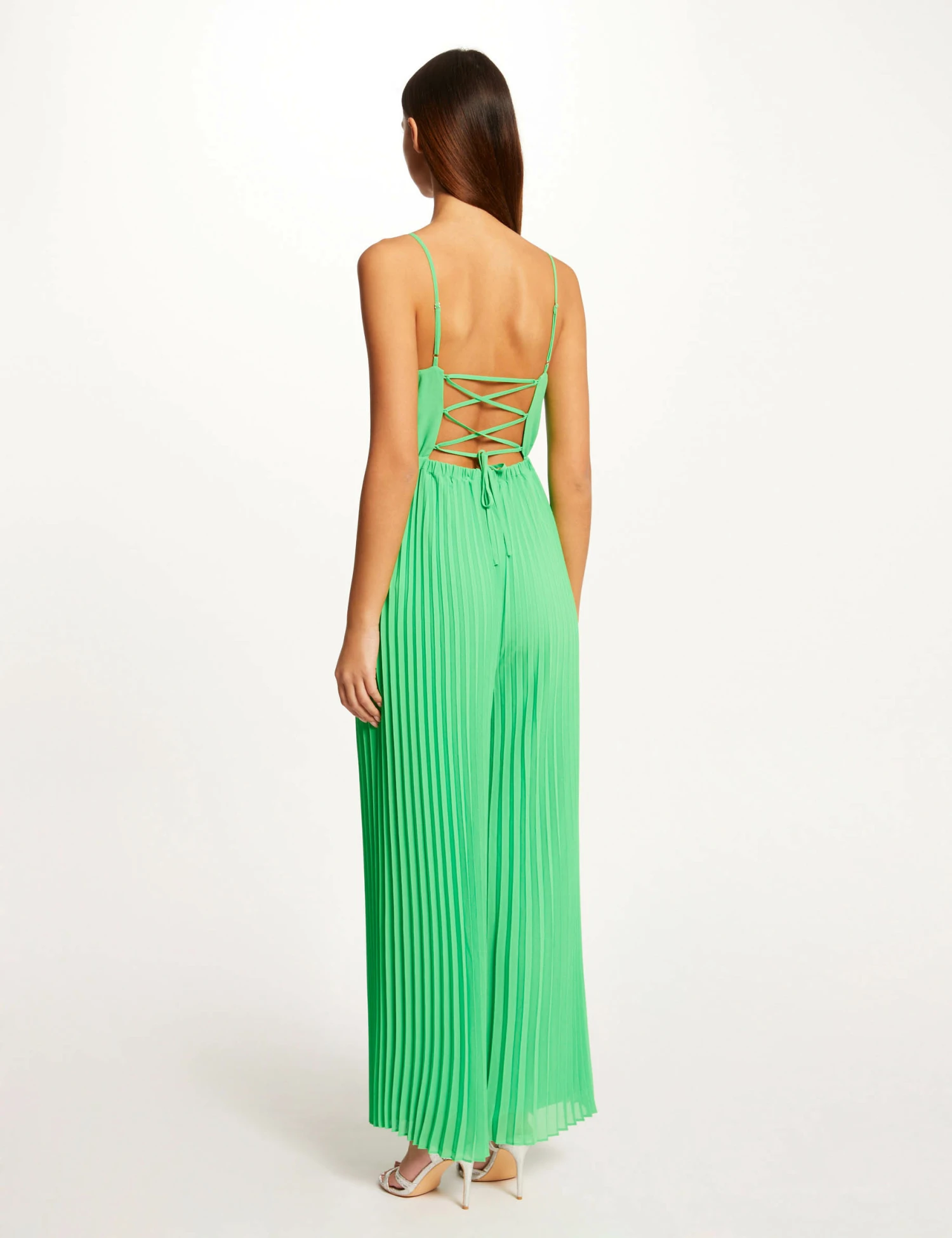 Combinaison Large Plissée Avec Dos Nu Vert Femme 2 Combinaison Large Plissée Avec Dos Nu Vert Femme – Image 2