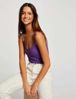 Débardeur Avec Bretelles à Ornements Violet Fonce Femme