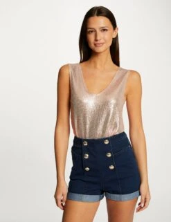 Débardeur Avec Fils Métallisés Rose Femme