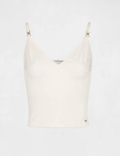 Débardeur Bretelles Fines à Col En V Ivoire Femme -EllePort Soldes debardeur bretelles fines a col en v ivoire femme vue3 32536300885760203