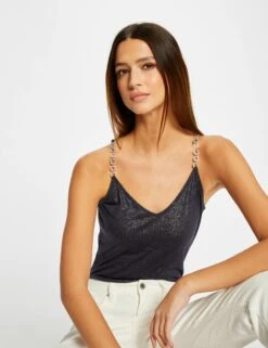 Débardeur Bretelles Fines Avec Chaînes Marine Femme