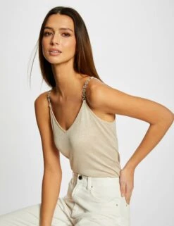 Débardeur Bretelles Fines Avec Chaînes Sable Femme