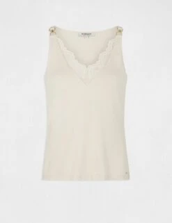 Débardeur Bretelles Fines Avec Dentelle Ivoire Femme -EllePort Soldes debardeur bretelles fines avec dentelle ivoire femme vue3 32536300938490203