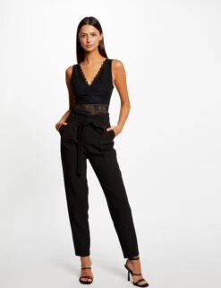 Débardeur Bretelles Larges à Dentelle Noir Femme