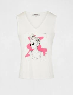 Débardeur Bretelles Larges à Inscription Ecru Femme -EllePort Soldes debardeur bretelles larges a inscription ecru femme vue3 32536300939540201