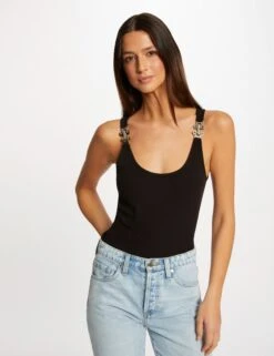Débardeur Bretelles Larges à Ornements Noir Femme