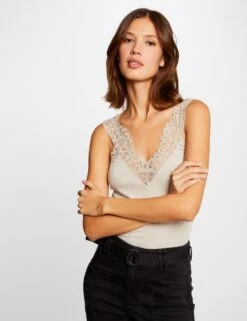 Débardeur Bretelles Larges Avec Dentelle Mastic Femme