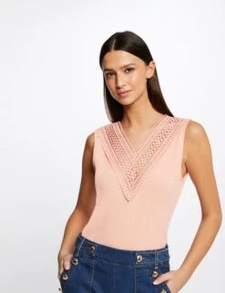 Débardeur Bretelles Larges Côtelé Rose Moyen Femme