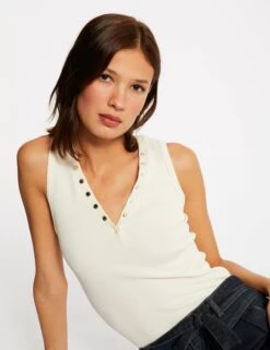 Débardeur Bretelles Larges Effet Côtelé Ivoire Femme