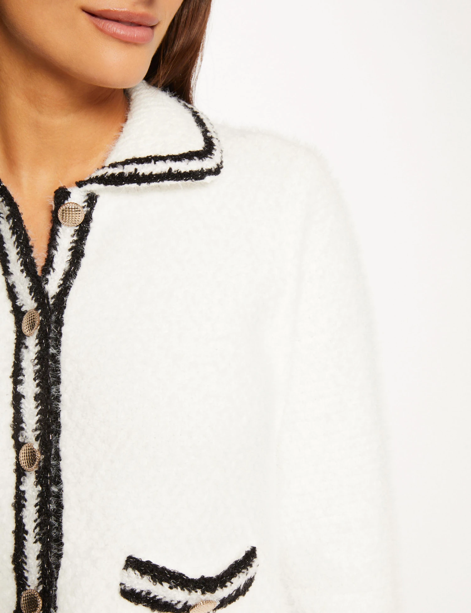 Gilet Boutonné à Bandes Contrastantes Ecru Femme 5 Gilet Boutonné à Bandes Contrastantes Ecru Femme – Image 5