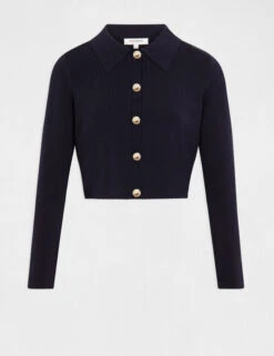 Gilet Boutonné Col à Revers Marine Femme -EllePort Soldes gilet boutonne col a revers marine femme vue3 32536300953500301