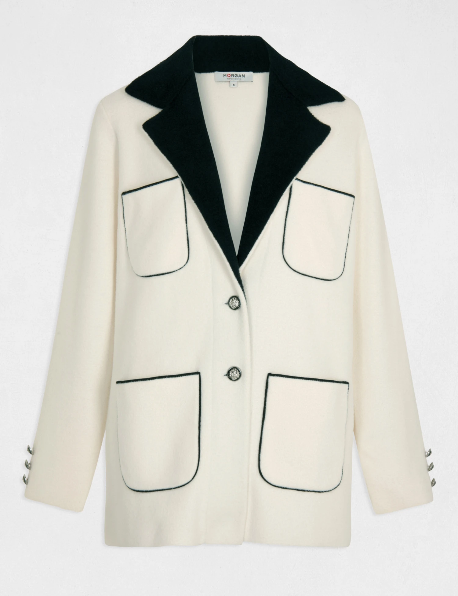 Gilet Droit Avec Poches Ecru Femme 4 Gilet Droit Avec Poches Ecru Femme – Image 4