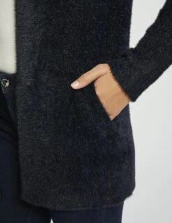 Gilet Droit Détails Fils Métallisés Marine Femme -EllePort Soldes gilet droit details fils metallises marine femme vue4 32536300949860301