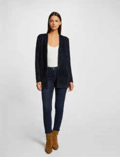 Gilet Droit Détails Fils Métallisés Marine Femme -EllePort Soldes gilet droit details fils metallises marine femme vue5 32536300949860301