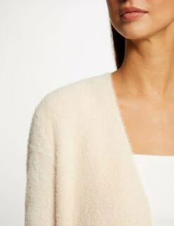 Gilet Long Maille Duveteuse Rose Clair Femme -EllePort Soldes gilet long maille duveteuse rose clair femme vue4 32536300908130513