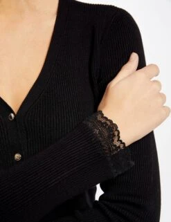 Gilet Manches Longues Avec Dentelle Noir Femme -EllePort Soldes gilet manches longues avec dentelle noir femme vue4 32536300949940100