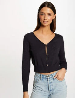 Gilet Manches Longues Boutonné Marine Femme