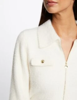 Gilet Manches Longues Col à Revers Ivoire Femme -EllePort Soldes gilet manches longues col a revers ivoire femme vue4 32536300948840203