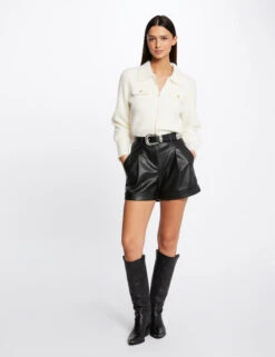 Gilet Manches Longues Col à Revers Ivoire Femme -EllePort Soldes gilet manches longues col a revers ivoire femme vue5 32536300948840203