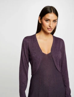 Gilet Manches Longues Col Ouvert Prune Femme