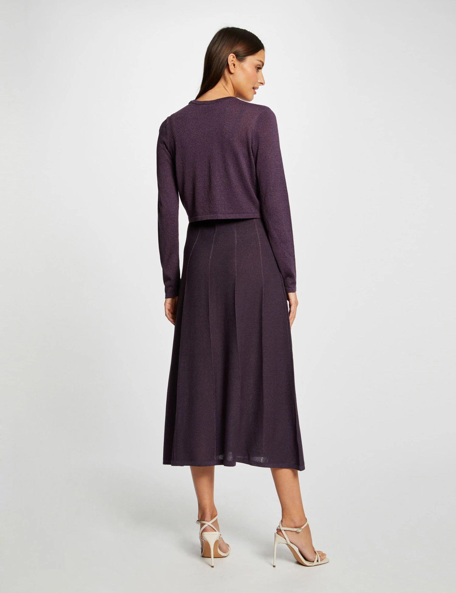 Gilet Manches Longues Col Ouvert Prune Femme 2 Gilet Manches Longues Col Ouvert Prune Femme – Image 2