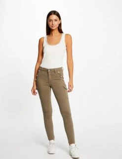Jeans Cargo Skinny à Ponts Vert Kaki Femme