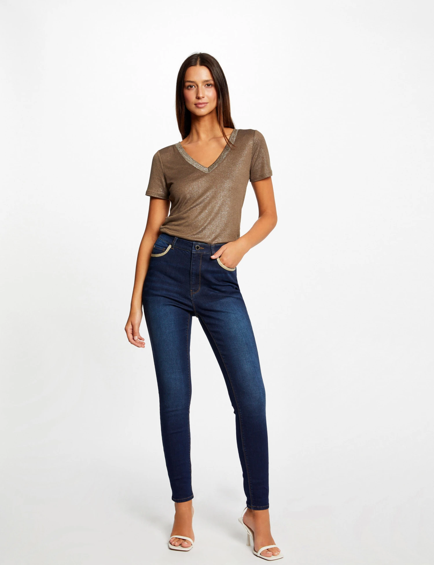 Jeans Skinny à Bandes Métallisées Jean Brut Femme 1 Jeans Skinny à Bandes Métallisées Jean Brut Femme