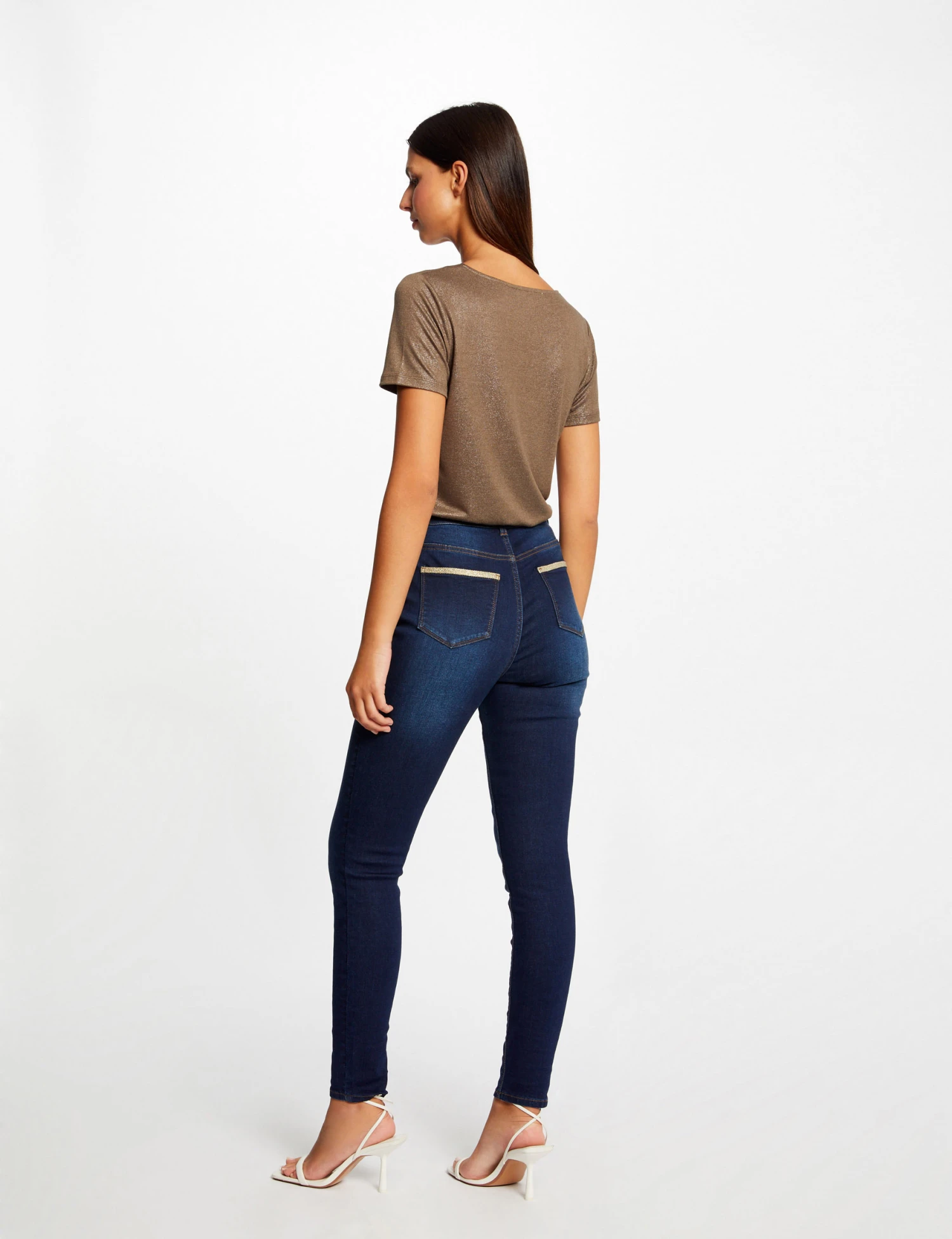 Jeans Skinny à Bandes Métallisées Jean Brut Femme 2 Jeans Skinny à Bandes Métallisées Jean Brut Femme – Image 2
