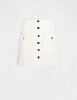 Jupe City Droite Boutonnée Ecru Femme -EllePort Soldes jupe city droite boutonnee ecru femme vue3 32536300918860201