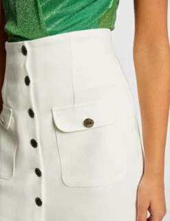 Jupe City Droite Boutonnée Ecru Femme -EllePort Soldes jupe city droite boutonnee ecru femme vue4 32536300918860201