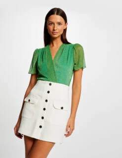 Jupe City Droite Boutonnée Ecru Femme -EllePort Soldes jupe city droite boutonnee ecru femme vue5 32536300918860201